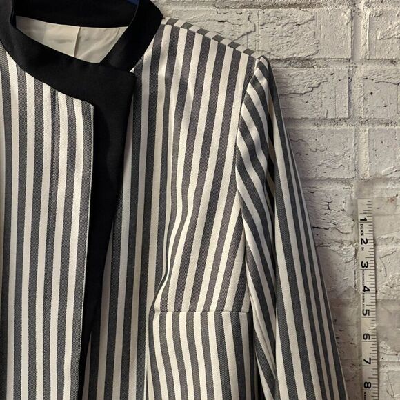 Vintage 90s Joseph Feldman Double Breasted Asymmetrical Striped Blazer 16.5 - Picture 3 of 10